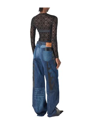 Top body in rete con stampa floccata Moonogram MARINE SERRE | WTO474ACJER0005BK99